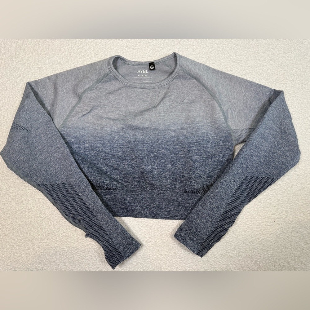 AYBL Knitted Crop Top Long Sleeve Blue Workout Thumb Holes Women's M